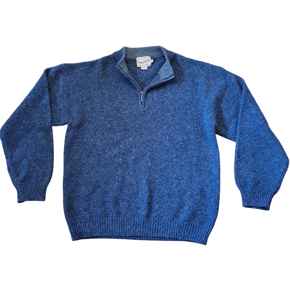 Woolrich L Sweater Blue Wool Quarter Zip Pullover Ash Navy 9197‎ Vintage Grandpa